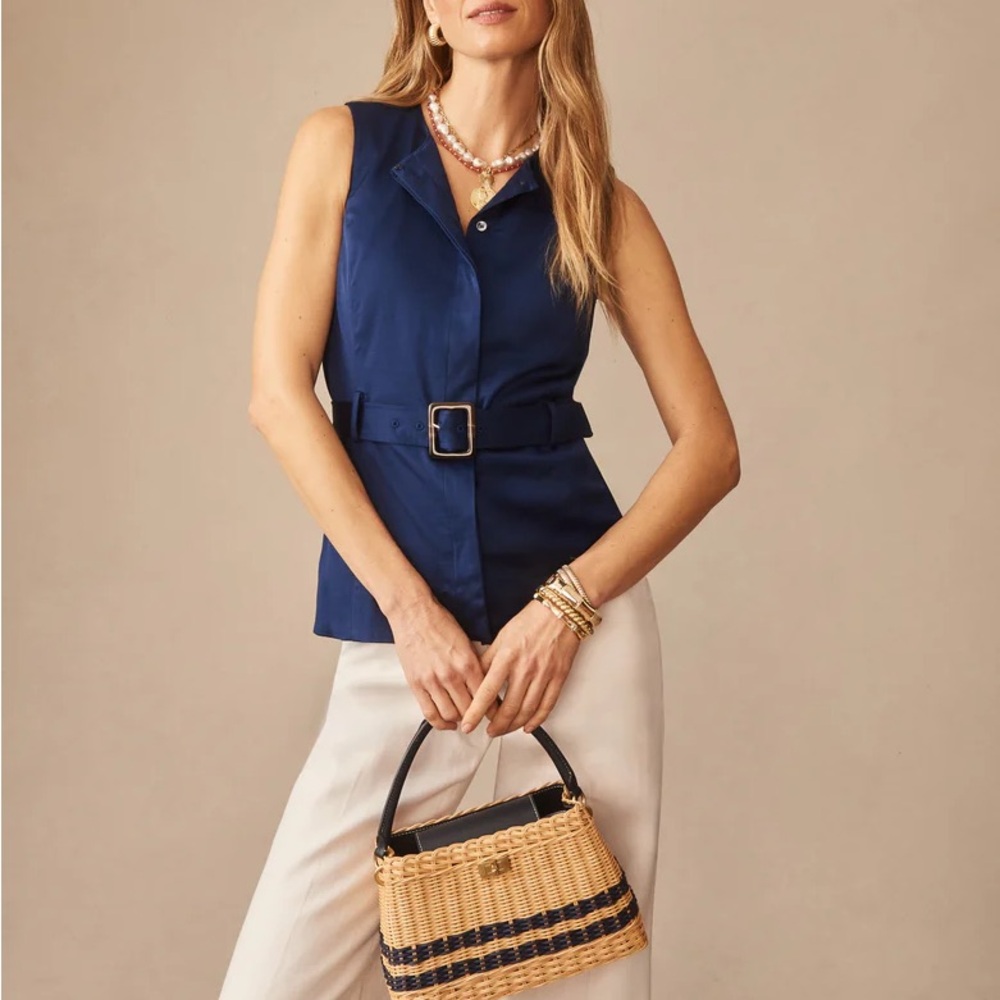 Faith Wicker Handbag - Color Natural/Navy - Picture 3 of 8